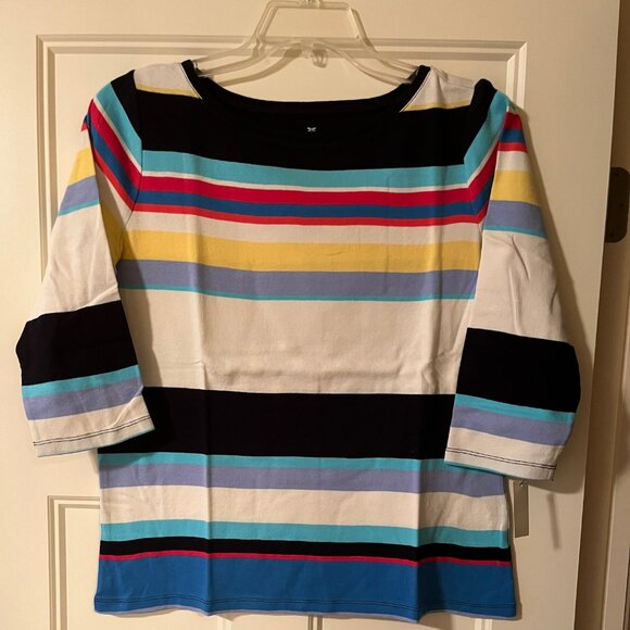 Talbots NWT Bateau Stripe 3/4 Sleeve 100% Cotton Top Size 1X 14W-16W - Picture 1 of 6